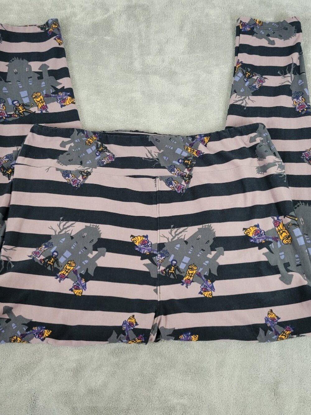 LuLaRoe Halloween Leggings TC2 Haunted House Trick or Treat Striped NOV88E